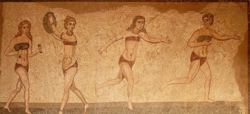 Detail of the Ten Girls Mosaic depicting women athletes