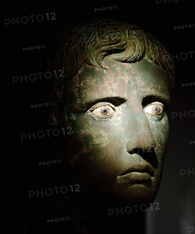 Head of Emperor Augustus from a colossal bronze statue, an example of the highly skilled workmanship characteristic of Greek craftsmen