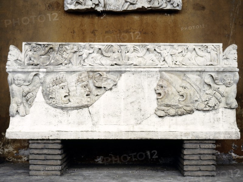 Detail from a sarcophagus of an actor, depicting tragic masks