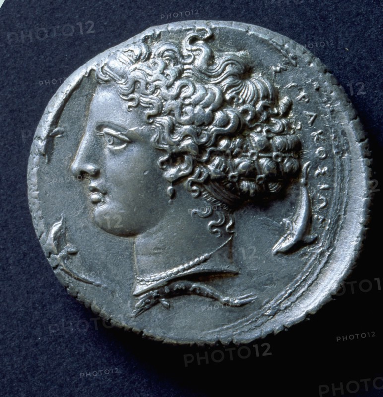 Tetradrachm (four drachma) coin with the head of Arethusa, the patron nymph of Syracuse