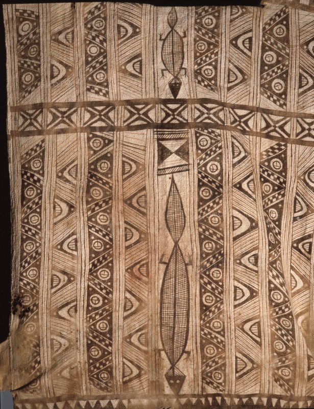 A painted cloth costume worn by a Senufo Poro society masquerader