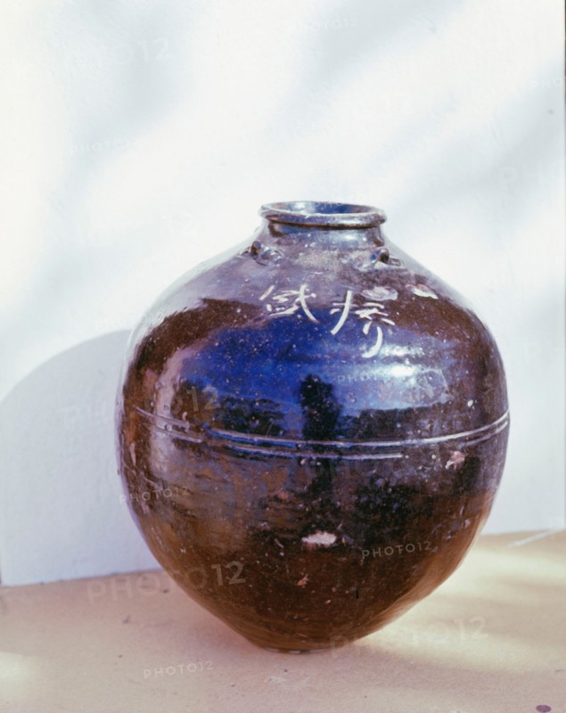 A Sung dynasty black ware vase, the Chinese inscription indicating the type of tea it contained