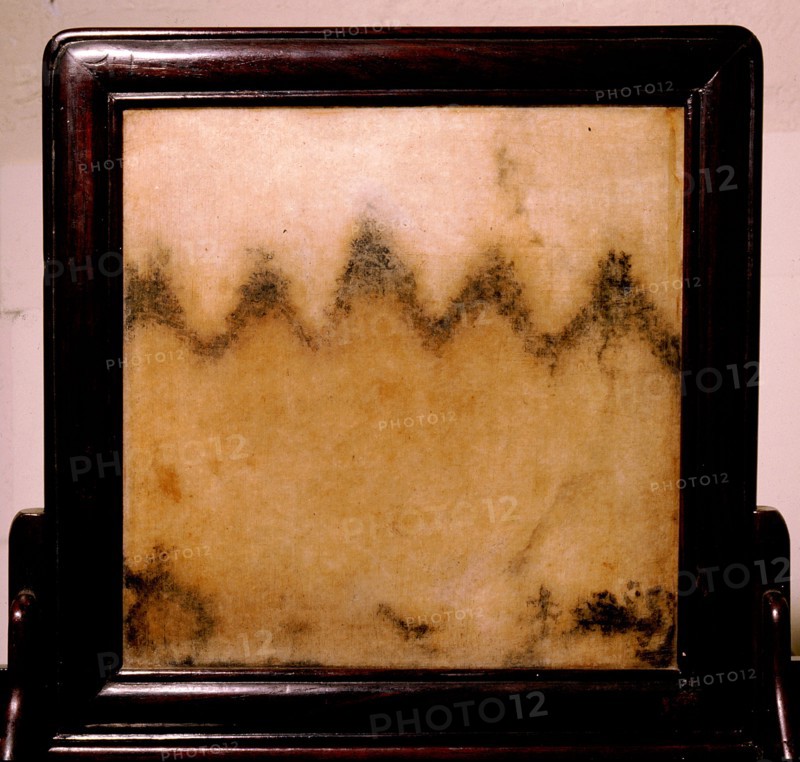 A dreamstone (lart trouve) table screen, with depiction of the five sacred mountains