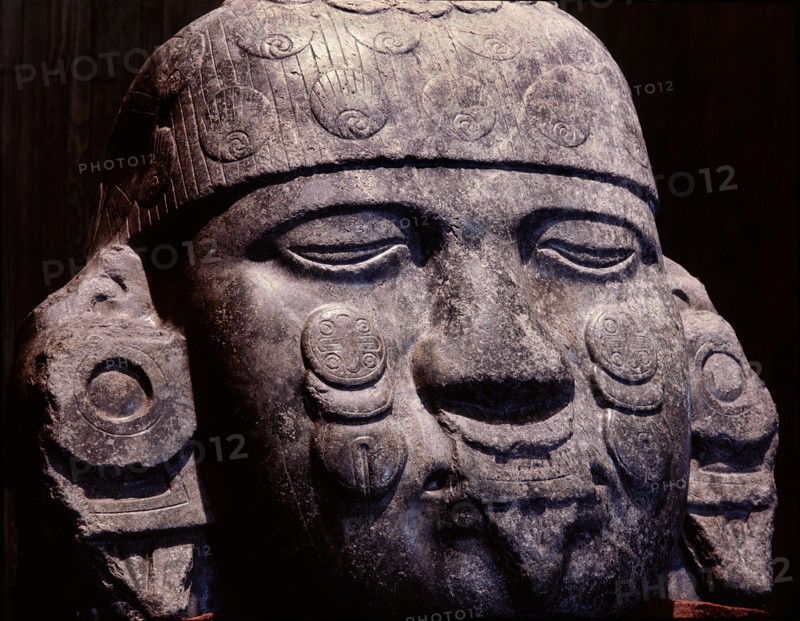 Colossal stone head of Coyolxauhqui, the Moon Goddess who was beheaded by her brother the Sun