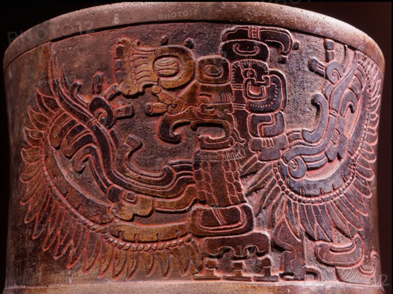 Tripod vase probably depicting the bird deity Vucub Caquix, or Seven Parrot (or Macaw)