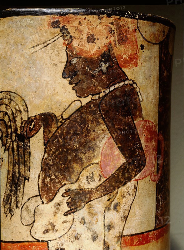 Cylindrical polychrome vessel with Palace Scene