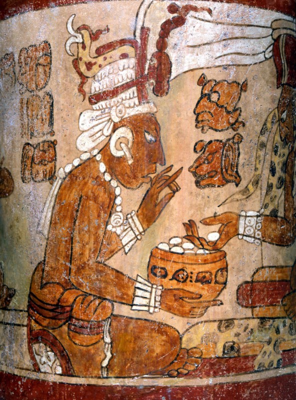 Polychrome waisted cylindrical vase with Palace Scene