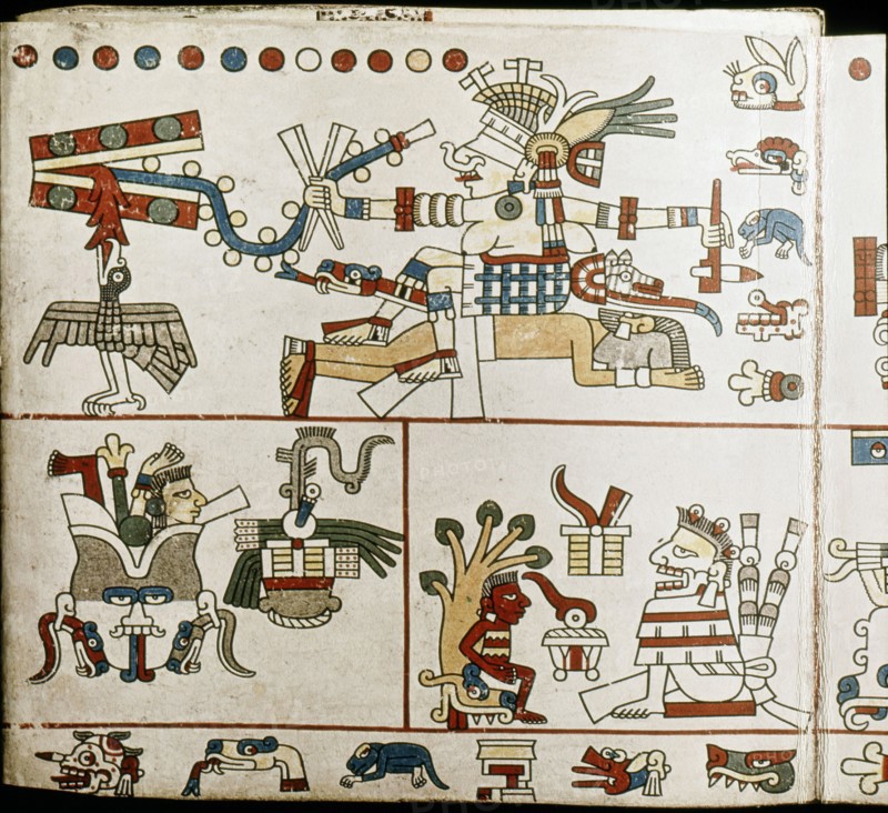 Detail from a panel of the Codex Laud, a divinatory almanac, part of which depicts the four stages of a womans life as shown by the witch goddess