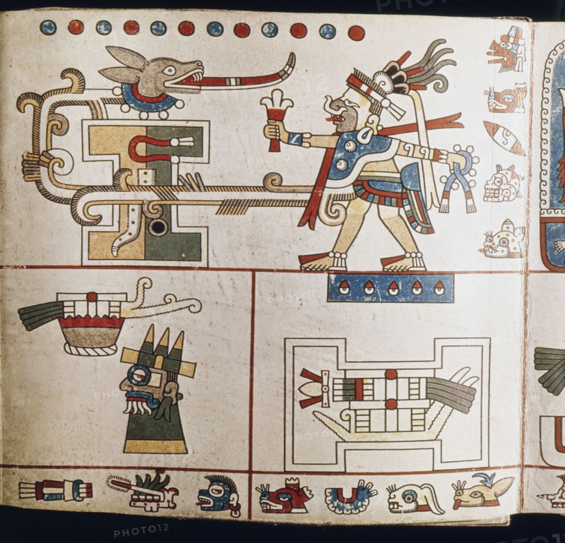 Detail from a panel of the Codex Laud, a divinatory almanac part of which depicts the four stages of a womans life as shown by the witch goddess