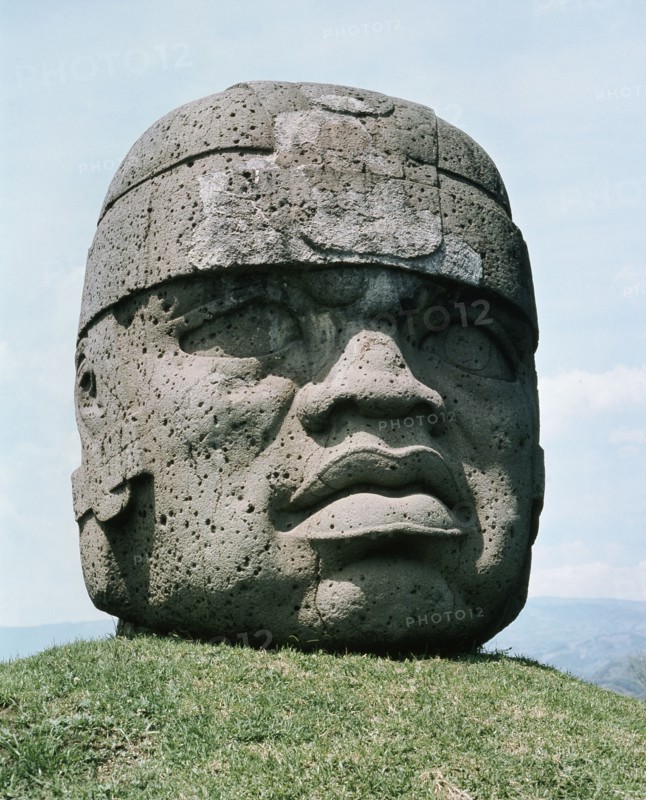 Massive stone head, possibly representing a planetary deity oran individual ruler, possibly deified and worshipped as ancestor
