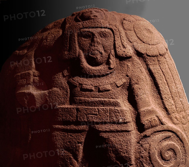 Relief carving representing a warrior with shield and war bonnet