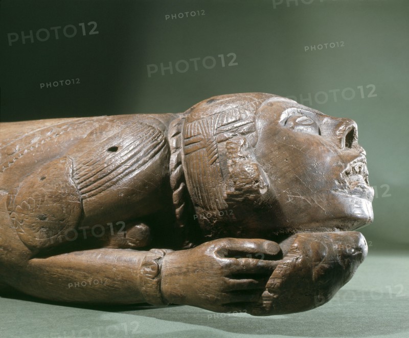 Teponaztli   two toned drum   in the form of a bound captive, probably a sacrificial victim