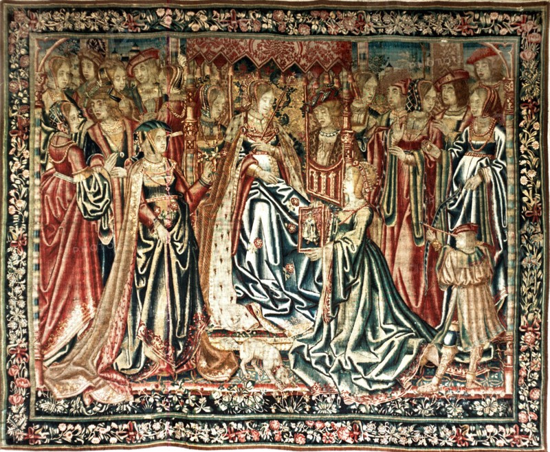 The tapestry The Bridegrooms Portrait from a series illustrating a mediaeval romance