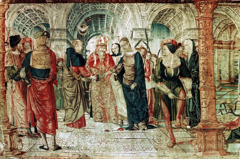Detail from the tapestry The Betrothal of Mary and Joseph, the Annunciation and the Visitation from the series of The Story of the Virgin Mary