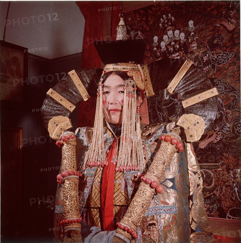 Mongolian woman dressed in the bridal costume of the Great Khans