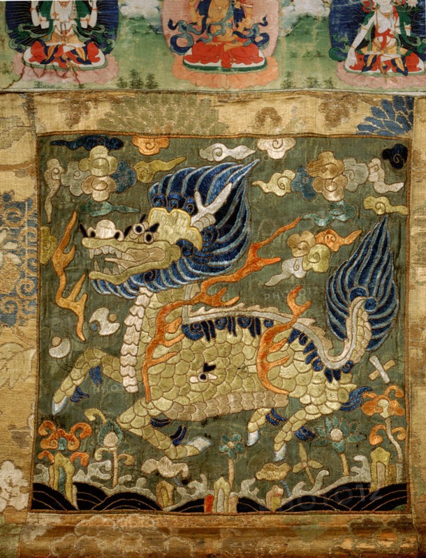 Ming dynasty embroidered silk court officials rank badge depicting a Chi lin unicorn
