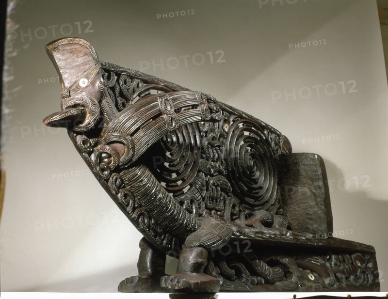 Tauihu, war canoe prow carved by Wiremu Kingi Te Rangitake, chief of the Te Ati Awa