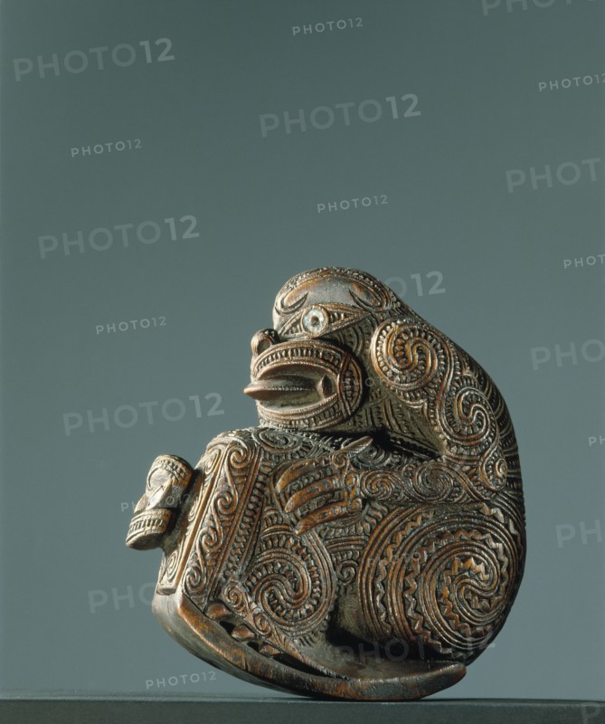 Small ornamented box used either to hold tinder to rekindle the village sacred fire, ahi taitai, and the chiefs fire or to store tattoo pigment
