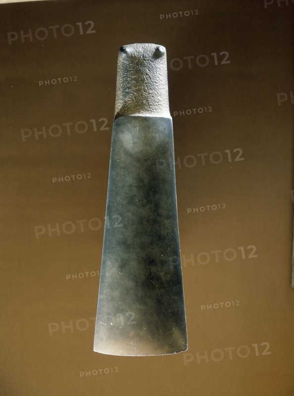 The blade of a tokipoutangata, a ceremonial chiefs adze, used to invoke the gods while making the first chips of a canoe or house carving