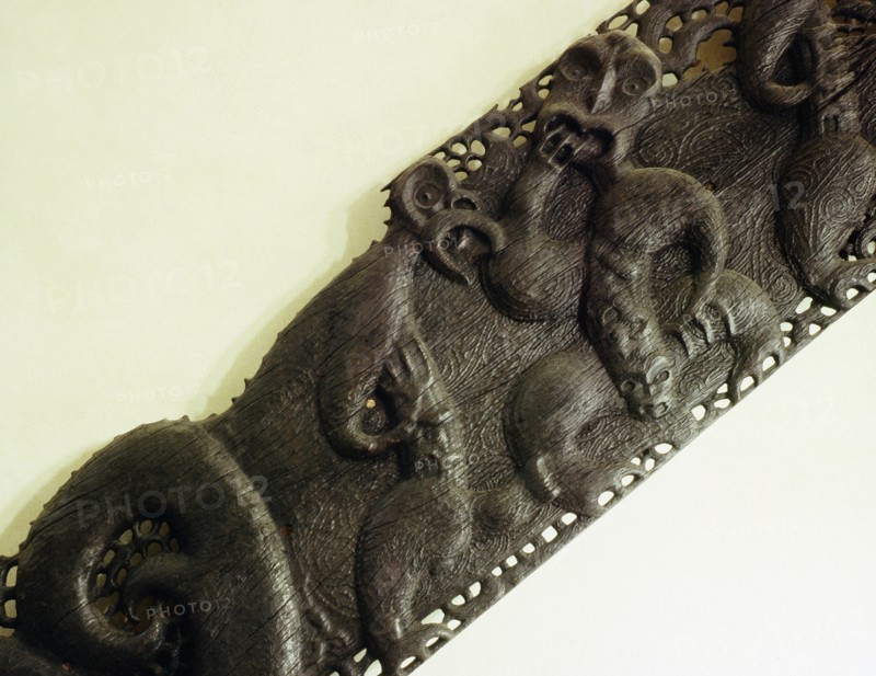 Detail of bargeboard of Te Potaka storehouse carved around 1780