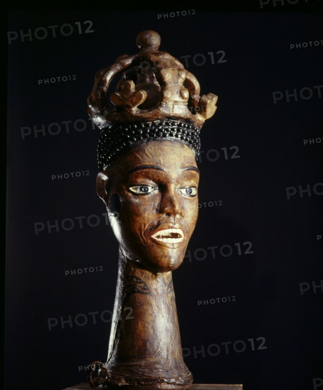 Dance mask of the Ejagham Ekpe mens association, in the form of Queen Victoria