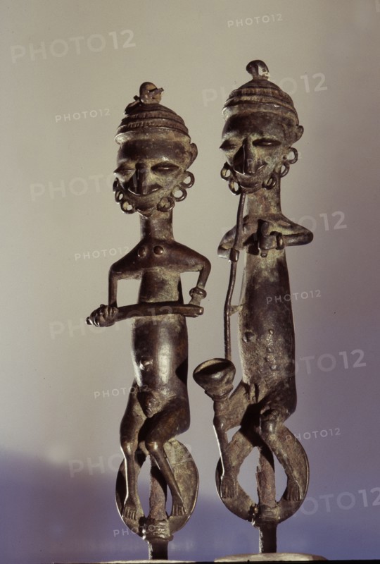 Paired brass staffs, known as edan ogboni which served as insignia for the senior men and women of the Ogboni society