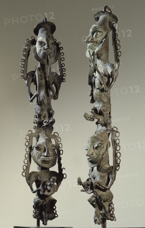Paired brass staffs, known as edan ogboni which served as insignia for the senior men and women of the Ogboni society