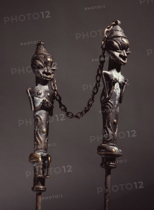Paired brass staffs, known as edan ogboni which served as insignia for the senior men and women of the Ogboni society