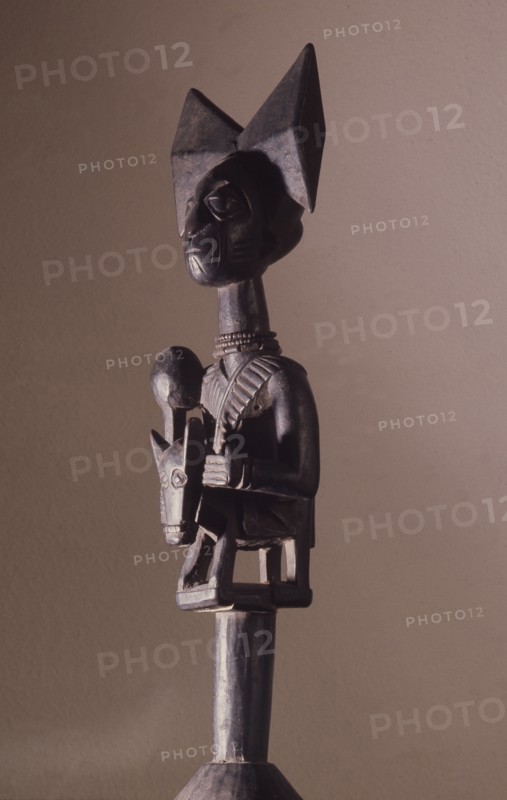 A staff carried in possession dances by devotees of Shango, orisha of thunder and lightning