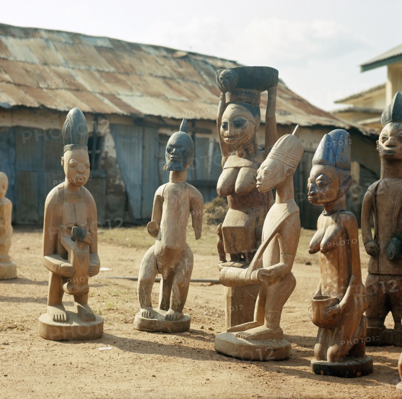 A shrine of Shango, the Yoruba god of thunder furnished with figures of women devotees