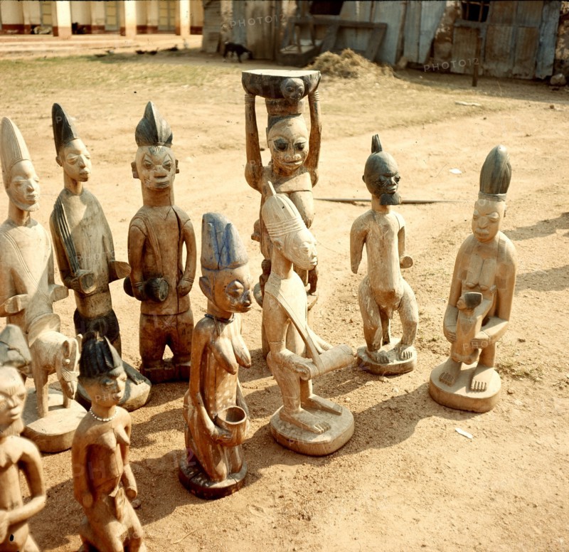 A shrine of Shango, the Yoruba god of thunder furnished with figures of women devotees