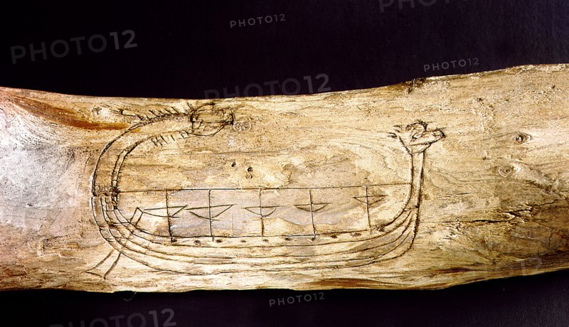 A Norse ship incised on a piece of wood