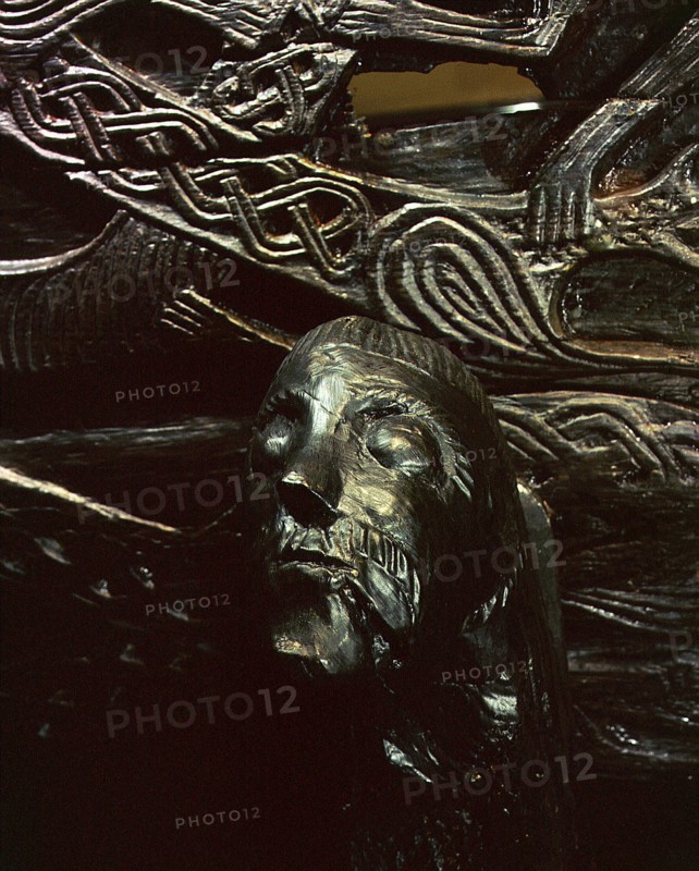 Carved figurehead from the cart found in the Oseberg ship burial