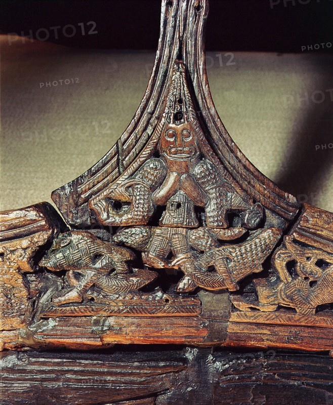 Detail of carving on one of the sledges found in the Oseberg Ship burial