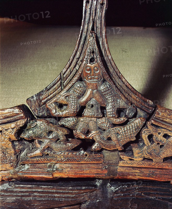 Detail of carving on one of the sledges found in the Oseberg Ship burial