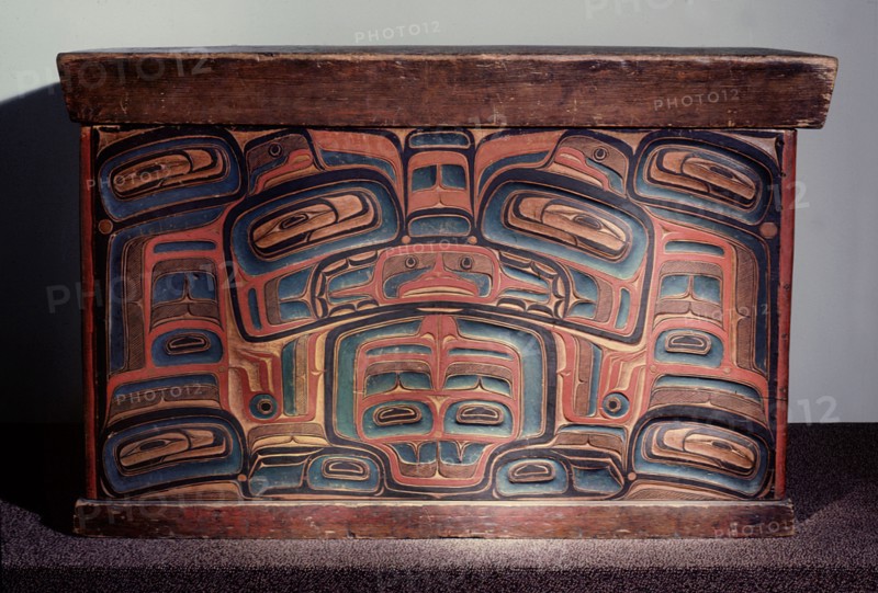 Storage chest with carved and painted decoration