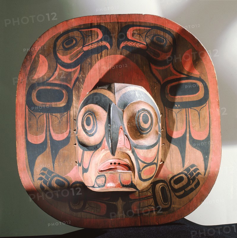 A sun mask with an eagle face in the centre which was used in the Dluwulaxa Society dances