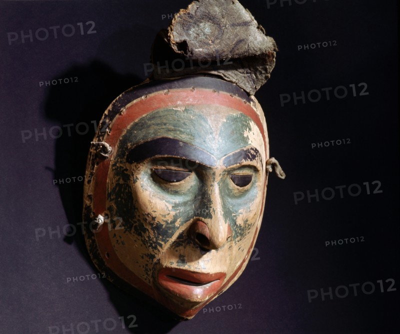 Part of a shamans kit, this mask portrays a dead man