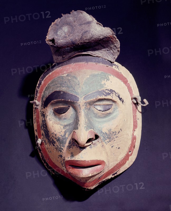 Part of a shamans kit, this mask portrays a dead man