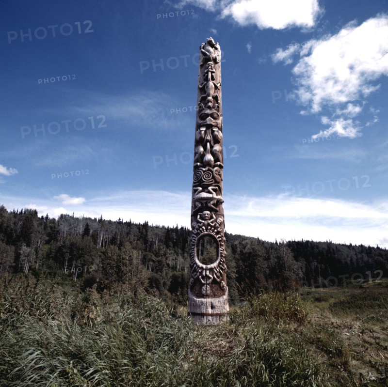 The Hole in the Sky pole which was originally used as a ceremonial entrance to the house of Haid zemerhs in Kitwancool