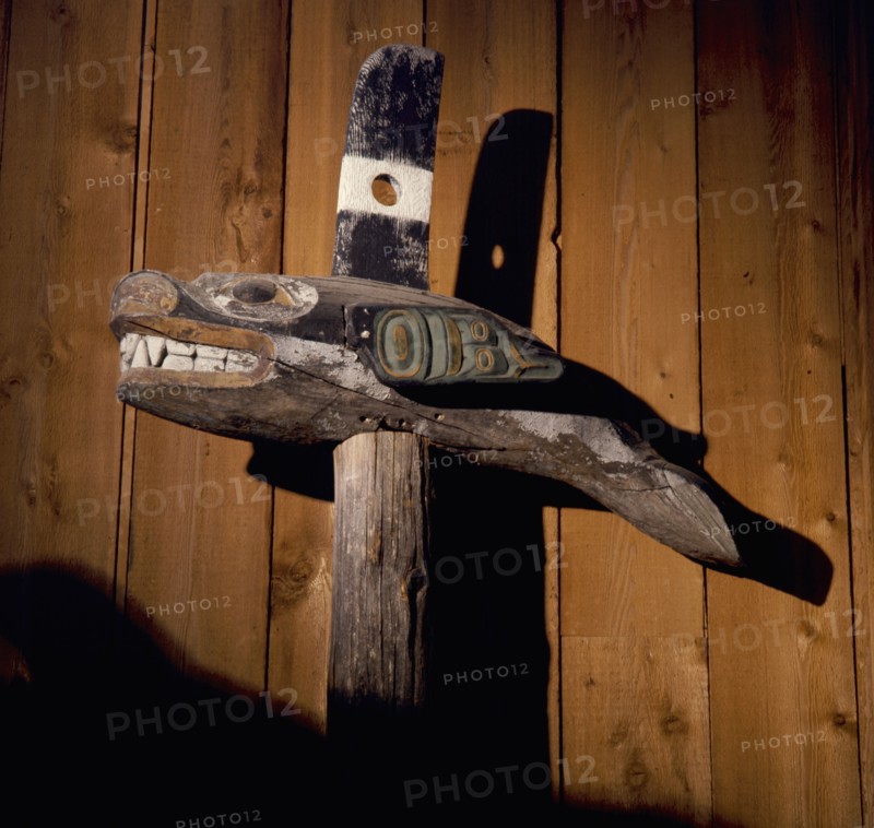 Mortuary pole with killer whale totem