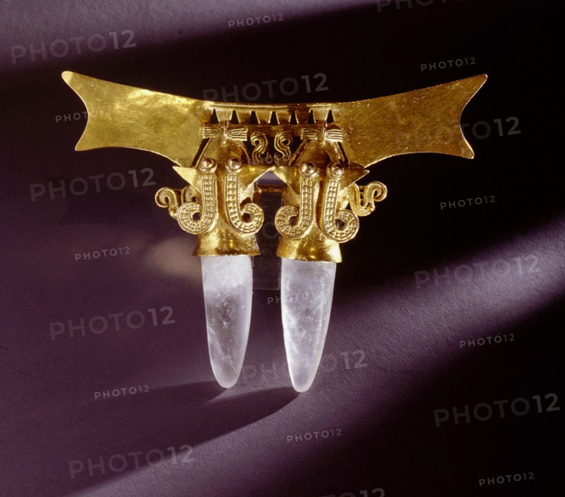 Double armed pendant made, unusually, from gold and rock crystal