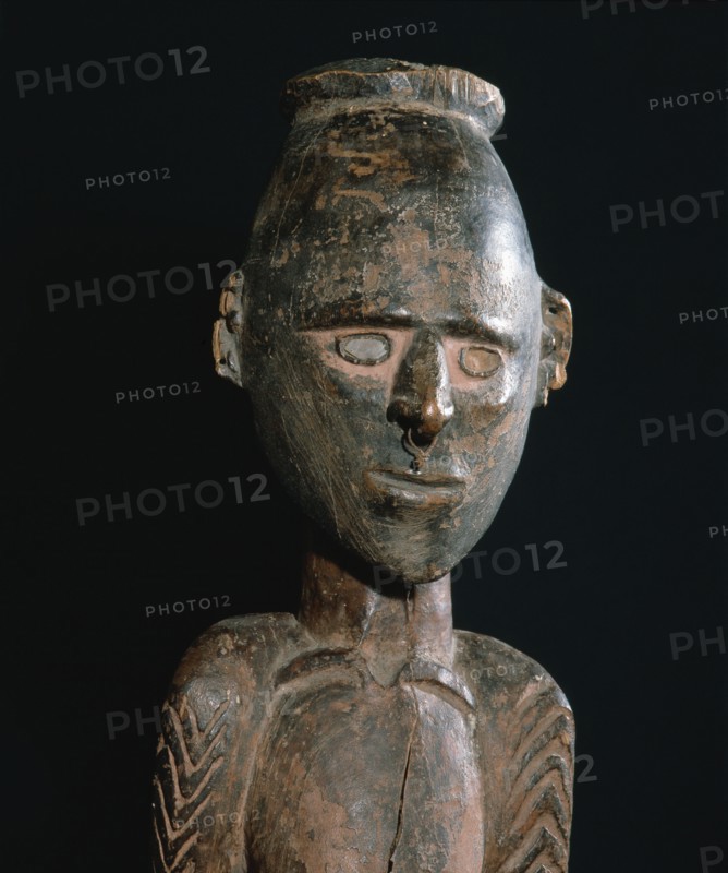 Carved female figure from the middle Sepik area, probably a depiction of a female clan ancestress from a mens meeting house