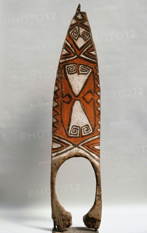 Low relief decorated panel from a Sepik meeting house