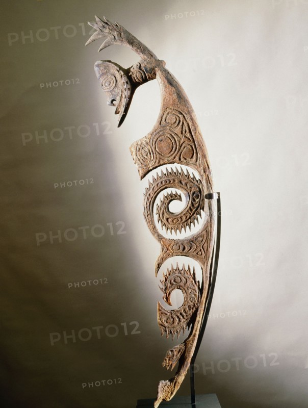 Stylised figure of spirit, known as Yipwon, that assists men with hunting and head hunting, kept in the mens house and hidden from women and uninitiated