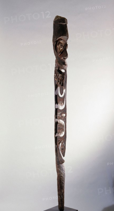 Abstract wooden figure from the Sepik area, probably a depiction of a clan spirit from a mens meeting house