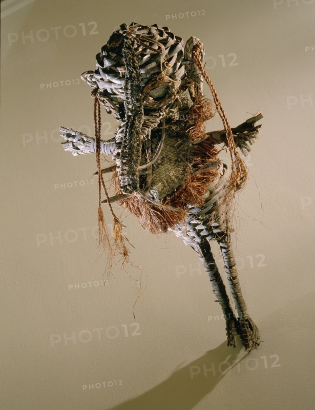 Small basketry image of a flying figure used by Sepik river shaman in healing rituals
