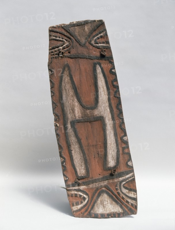 Shield with stylised low relief design
