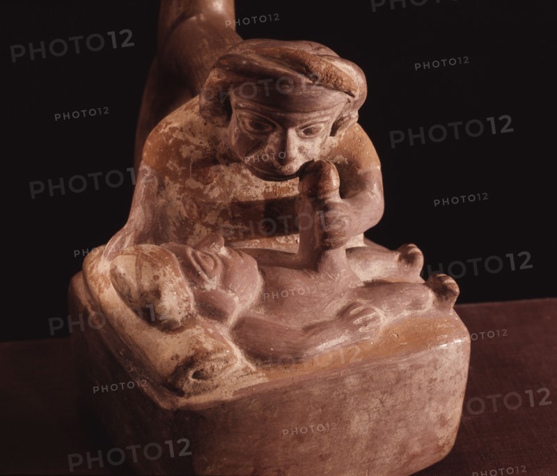 Ceramic vessel depicting an act of homosexual fellatio