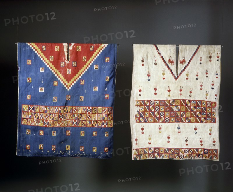 Two Inca ponchos with geometric designs, worn by a people of high status
